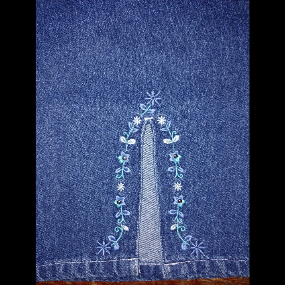 BONGO Y2K Rave boho Bootcut high waisted dark denim blue jeans With Floral Slits - Picture 4 of 7